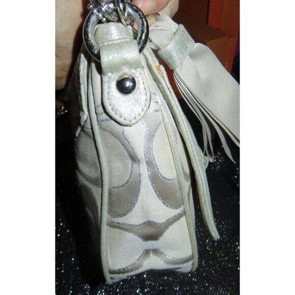 Coach Poppy Signature C Metallic Sateen & Leather Messenger Flap Satchel  #18352 - Picture 4 of 15